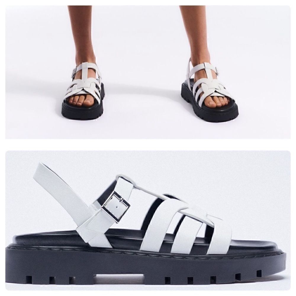 ZARA FLAT LEATHER CAGE SANDALS WITH TRACK SOLE - Picture 3 of 4